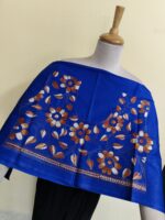 Premium Cotton Kantha Blouse Material – Floral & Leaf Motifs Royal Blue - Image 3