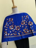 Premium Cotton Kantha Blouse Material – Floral & Leaf Motifs Royal Blue - Image 2