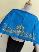 Premium Cotton Kantha Stitch Blouse Material – Floral Design Blue - Image 3