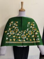 Handcrafted Premium Cotton Kantha Stitch Blouse Material – White & Yellow Floral Motifs Green