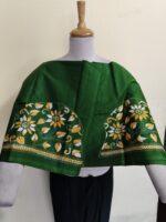 Handcrafted Premium Cotton Kantha Stitch Blouse Material – White & Yellow Floral Motifs Green - Image 4