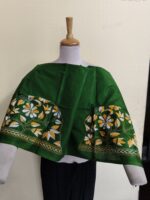 Cotton Kantha Stitch Blouse Material – White & Yellow Floral Motifs Green - Image 4