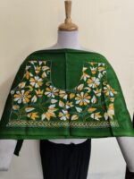 Cotton Kantha Stitch Blouse Material – White & Yellow Floral Motifs Green