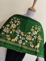 Cotton Kantha Stitch Blouse Material – White & Yellow Floral Motifs Green - Image 2