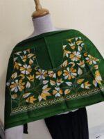 Cotton Kantha Stitch Blouse Material – White & Yellow Floral Motifs Green - Image 3