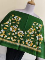 Handcrafted Premium Cotton Kantha Blouse Material – White & Yellow Floral Motifs Green - Image 3