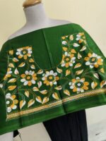 Handcrafted Premium Cotton Kantha Blouse Material – White & Yellow Floral Motifs Green - Image 2