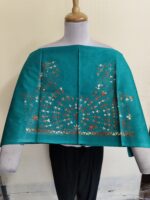 Premium Cotton Kantha Stitch Blouse Material – Handcrafted Floral Embroidered Blouse Fabric teal