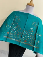 Premium Cotton Kantha Stitch Blouse Material – Handcrafted Floral Embroidered Blouse Fabric teal - Image 2