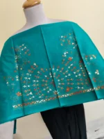 Premium Cotton Kantha Stitch Blouse Material – Handcrafted Floral Embroidered Blouse Fabric teal - Image 3