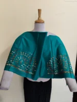 Premium Cotton Kantha Stitch Blouse Material – Handcrafted Floral Embroidered Blouse Fabric teal - Image 4