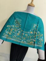 Premium Cotton Kantha Stitch Blouse Material – Folk Motifs Sea Green - Image 3