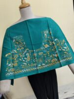 Premium Cotton Kantha Stitch Blouse Material – Folk Motifs Sea Green - Image 2