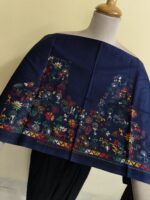 Premium Cotton Kantha Stitch Blouse Material – Folk Bird Floral Motifs Dark Blue - Image 3
