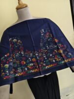 Premium Cotton Kantha Stitch Blouse Material – Folk Bird Floral Motifs Dark Blue - Image 2