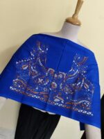 Premium Cotton Kantha Blouse Material – Peacock & Floral Motifs Royal Blue - Image 3