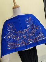 Premium Cotton Kantha Blouse Material – Peacock & Floral Motifs Royal Blue - Image 2