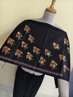Premium Pure Cotton Kantha Stitch Blouse Material – Fish Motifs Black - Image 3