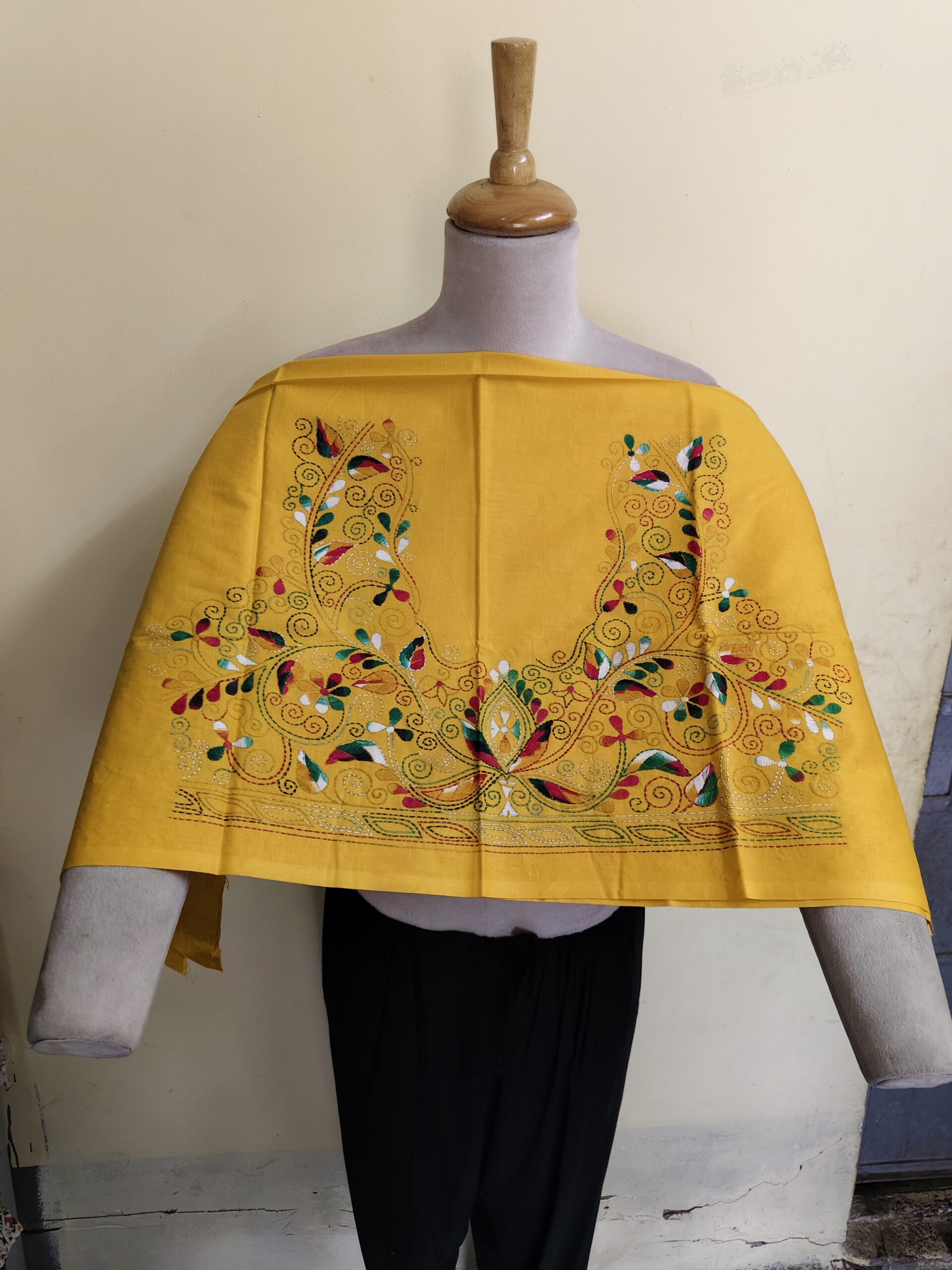 IMG_20260625_111236 Premium Quality Cotton Kantha Blouse Material – Multicolor Floral Embroidery Yellow - Image 1