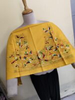 Premium Quality Cotton Kantha Blouse Material – Multicolor Floral Embroidery Yellow - Image 2
