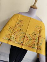 Premium Cotton yellow Kantha Stitch Blouse Material - Image 3
