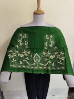 Premium Cotton Kantha Blouse Material – Cream Floral Embroidery Green
