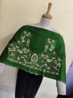 Premium Cotton Kantha Blouse Material – Cream Floral Embroidery Green - Image 2