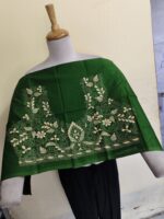 Premium Cotton Kantha Blouse Material – Cream Floral Embroidery Green - Image 3