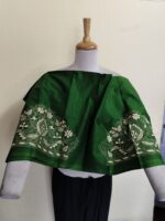 Premium Cotton Kantha Blouse Material – Cream Floral Embroidery Green - Image 4