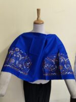 Premium Cotton Kantha Stitch Blouse Material – Twin Peacock Motifs Royal Blue - Image 5