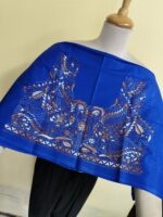 Premium Cotton Kantha Stitch Blouse Material – Twin Peacock Motifs Royal Blue - Image 3