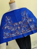 Premium Cotton Kantha Stitch Blouse Material – Twin Peacock Motifs Royal Blue - Image 2