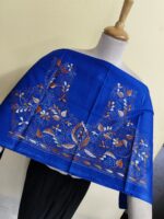 Premium Pure Cotton Kantha Stitch Blouse Material Royal Blue - Image 3