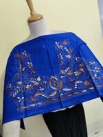 Premium Pure Cotton Kantha Stitch Blouse Material Royal Blue - Image 2