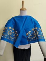 Premium Pure Cotton Kantha Blouse Material –  Floral Embroidery Blue - Image 4