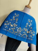 Premium Pure Cotton Kantha Blouse Material –  Floral Embroidery Blue - Image 3