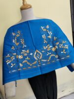 Premium Pure Cotton Kantha Blouse Material –  Floral Embroidery Blue - Image 2