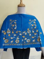 Premium Cotton Kantha Stitch Blouse Material – Multicolor Floral Embroidery Blue - Image 4