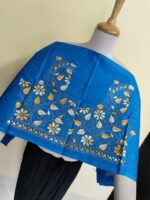 Premium Cotton Kantha Stitch Blouse Material – Multicolor Floral Embroidery Blue - Image 3