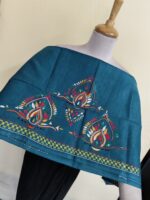Premium Cotton Kantha Stitch Blouse Material – Multicolor Floral & Paisley Motifs Teal - Image 2