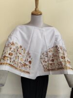 Premium Pure Cotton Kantha Stitch Blouse Material – Tribal Folk Motifs White - Image 4