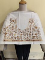 Premium Pure Cotton Kantha Stitch Blouse Material – Tribal Folk Motifs White