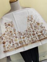 Premium Pure Cotton Kantha Stitch Blouse Material – Tribal Folk Motifs White - Image 2
