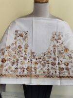 Premium Pure Cotton Kantha Stitch Blouse Material – Tribal Folk Motifs White - Image 5