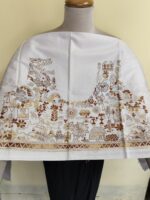 Premium Pure Cotton Kantha Blouse Material – Tribal Folk Motifs White