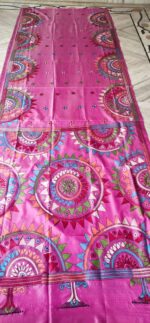 Handcrafted Kantha Stitch Art Silk Saree – Mandala Motifs Pink