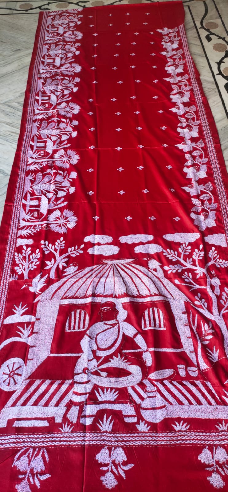 WhatsApp Image 2026-07-20 at 8.21.33 PM Handcrafted Kantha Stitch Art Silk Saree – Traditional Bengali Folk Art Embroidery - Image 1