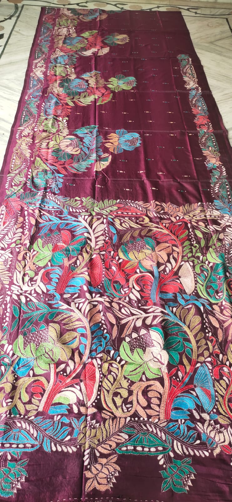 WhatsApp Image 2026-07-20 at 8.22.26 PM Handcrafted Kantha Stitch Art Silk Saree – Vase & Floral Motifs on Deep Maroon (Copy) (Copy) (Copy) (Copy) (Copy) (Copy) - Image 1