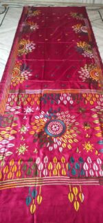 Handcrafted Kantha Stitch Art Silk Saree – Circular Floral Motifs on Magenta