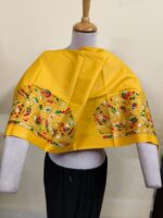 Premium Pure Cotton Kantha Stitch Blouse Material – Twin Peacock Motifs Yellow - Image 4